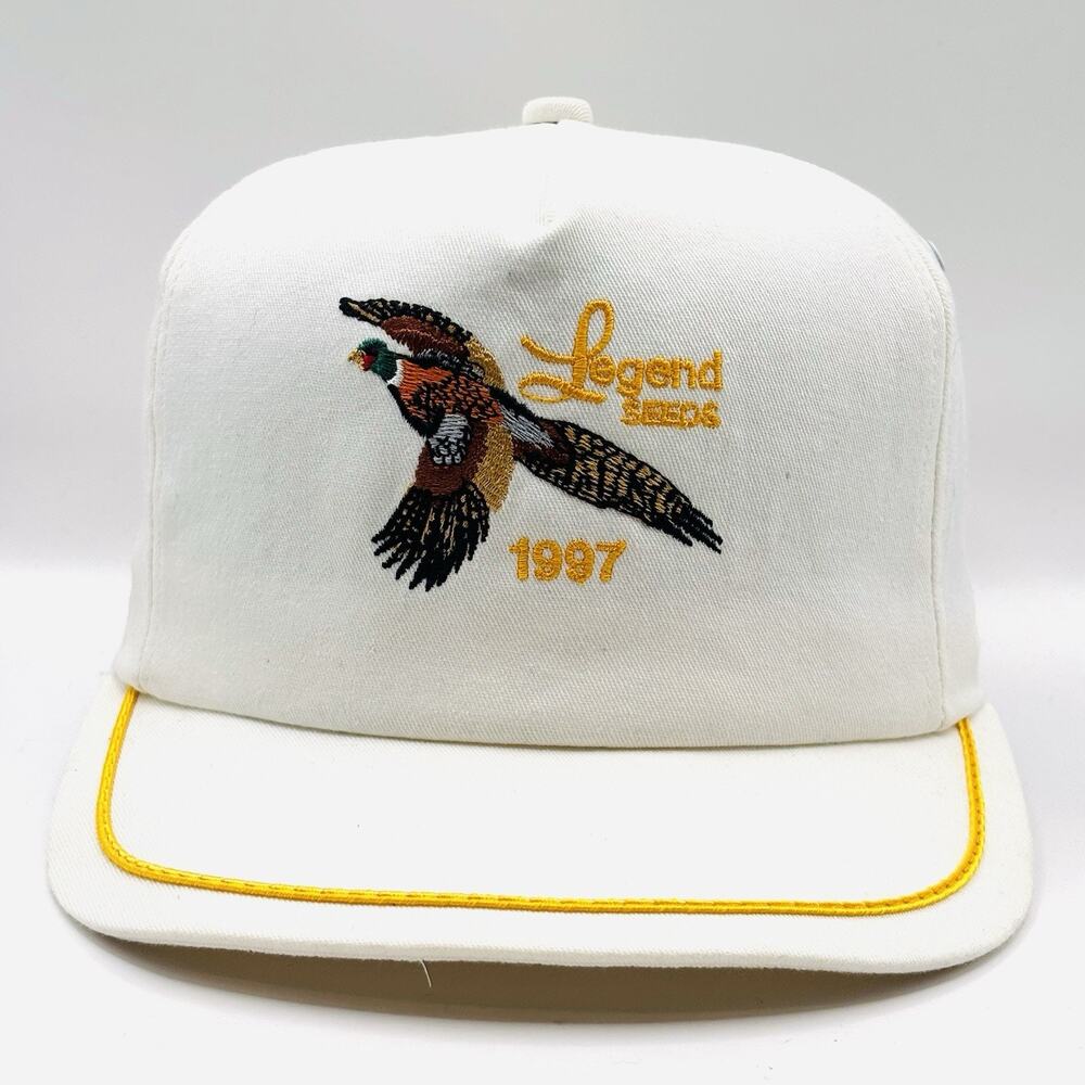 Vintage Legend Seeds 1997 Strap Back Trucker Hat Pheasant White Agriculture